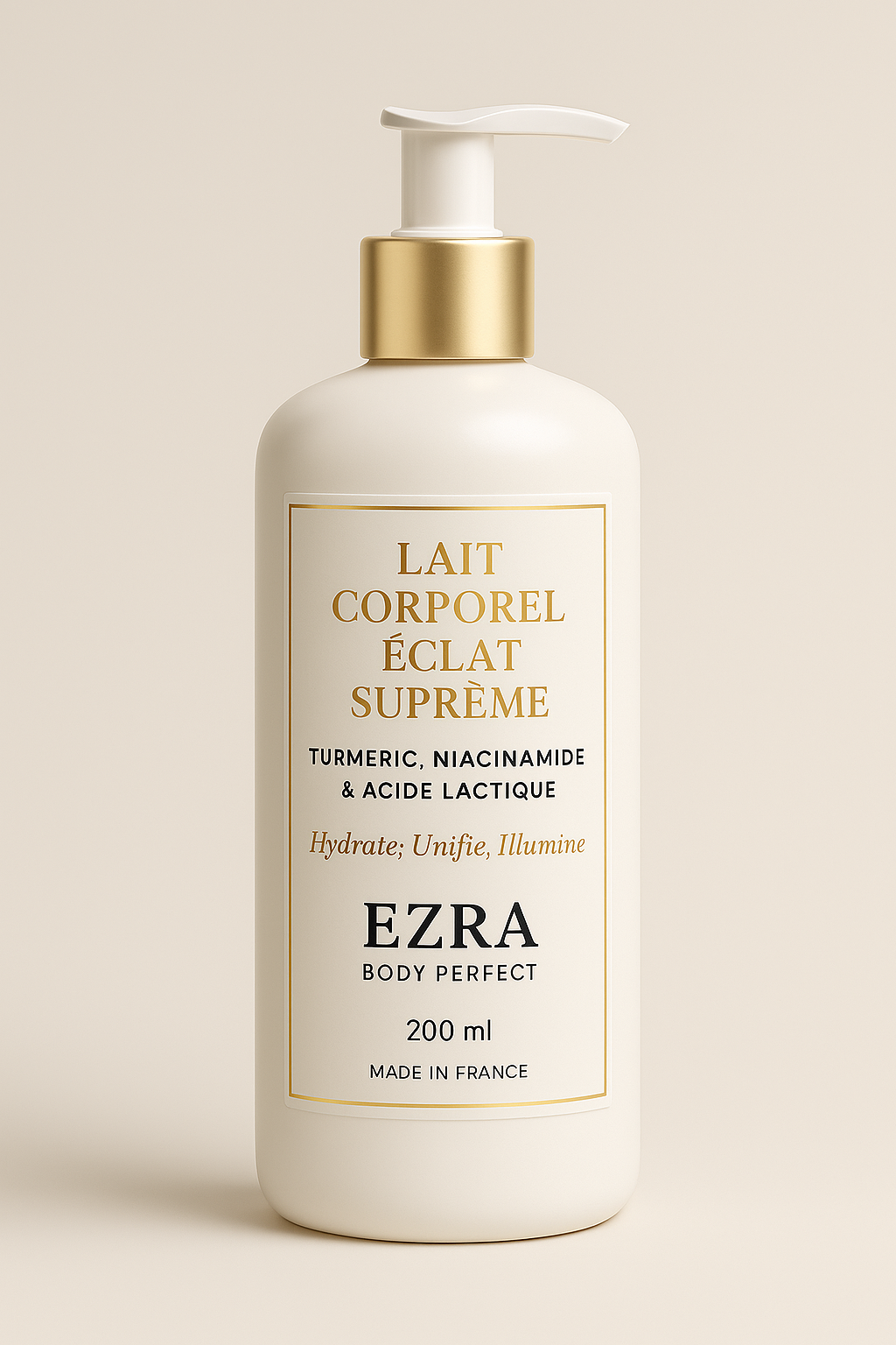 Lait Corporel Éclat Suprême – Curcuma, Niacinamide & Acide Lactique | Hydratant & Unifiant - EZRA BODY PERFECT